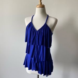 Forever 21 Indigo Ruffled Fitted Tank
